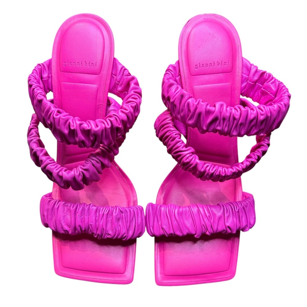 Gianni Bini Shoes‎ Womens Size 8.5 Pink Vanya Ruched Strappy Square Toe Sandals